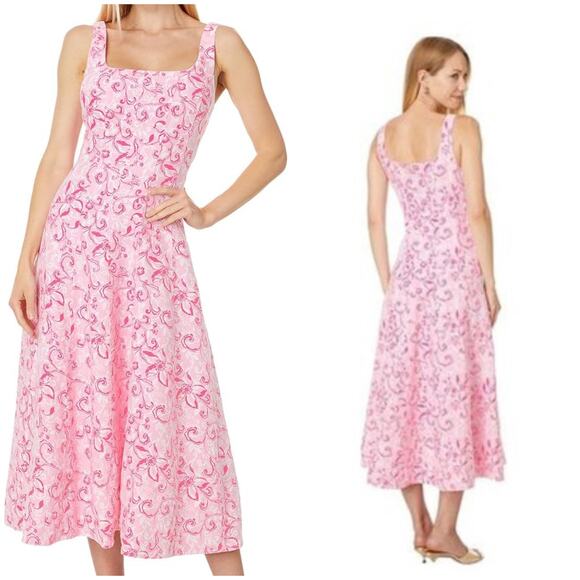 Lilly Pulitzer Dresses & Skirts - NEW Lilly Pulitzer Calina Linen Midi Dress Conch Shell Pink Flamingle Garden